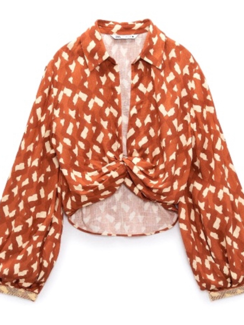 New With Tags Zara Printed Twist-Front Blouse – Size Small